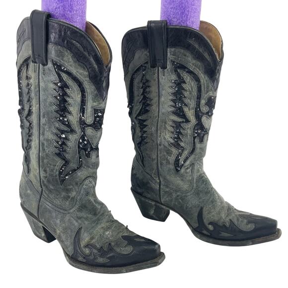 Corral Black/Gray Leather Sequined Western Boots Women’s Size 8 Preowned - Picture 1 of 6